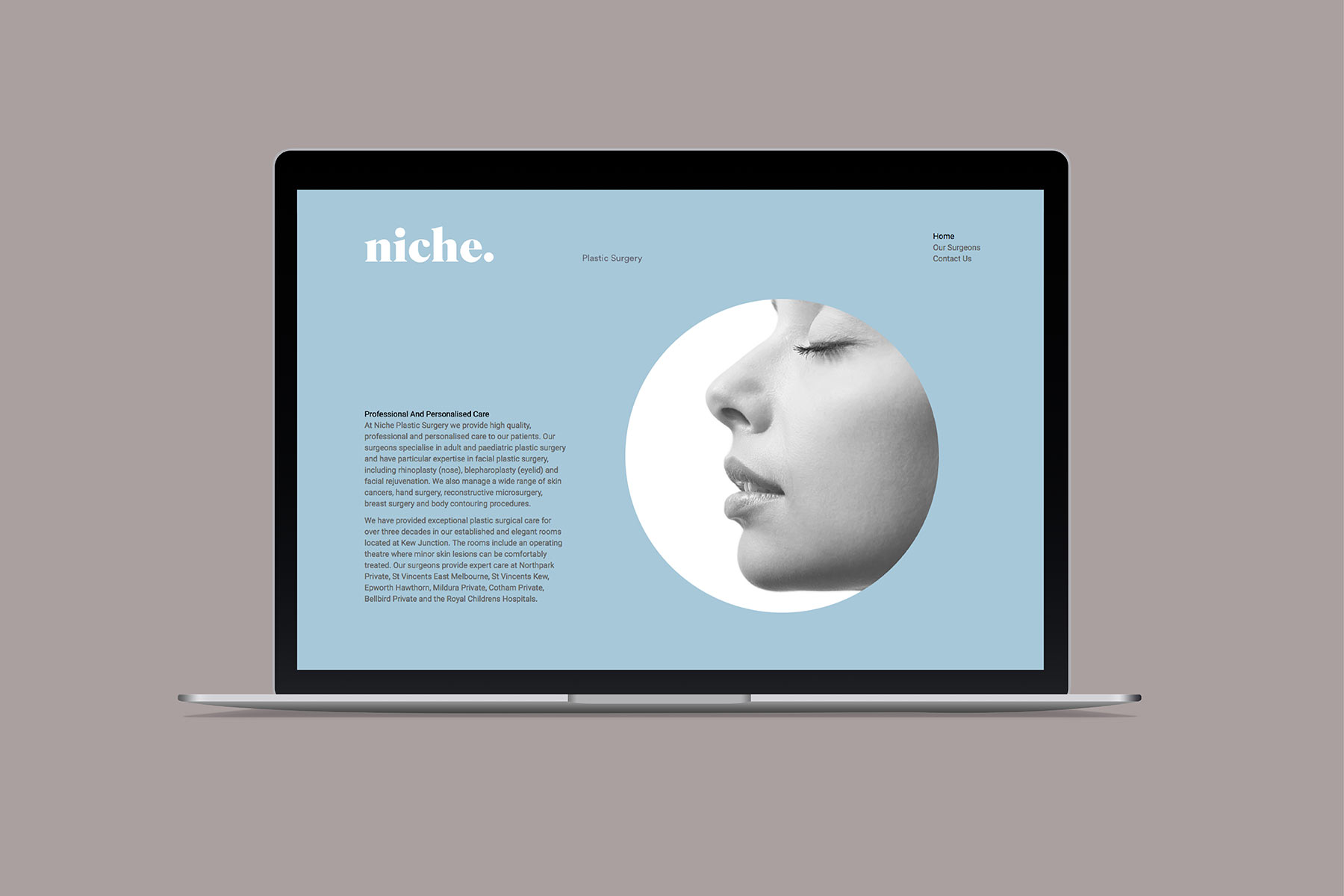 Niche Plastic Surgery branding - website